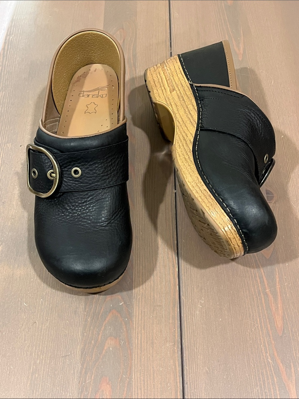 Dansko Pearson Clogs Buckle Strap Black Leather EU41/US 10.5-11 Boho Comfort
